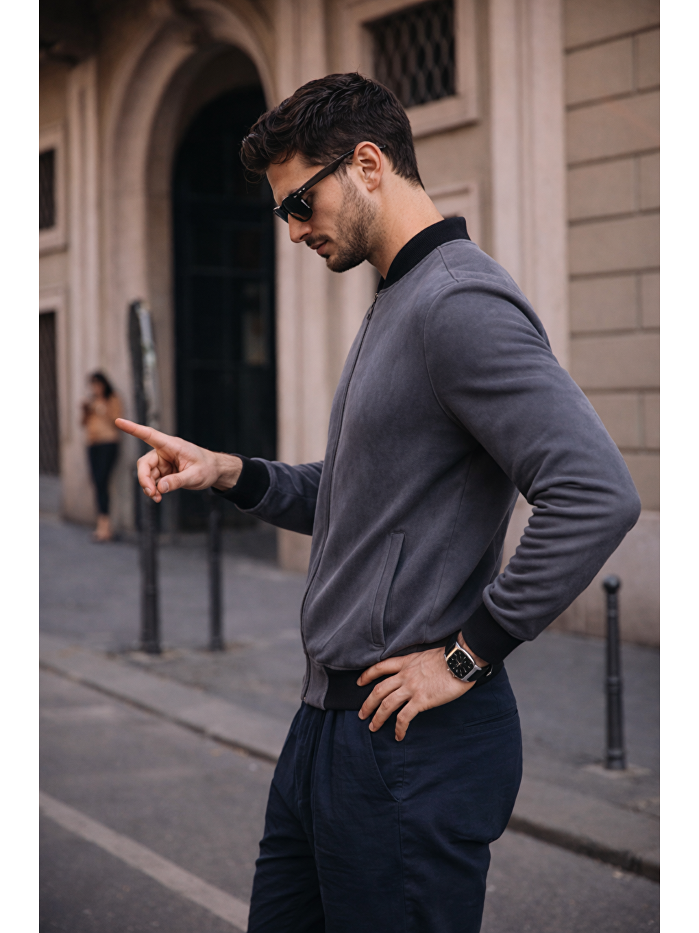 Gri Erkek Relax Fit Füme Süet Nubuk Ceket-4