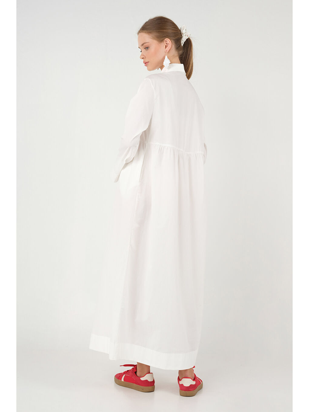 Nakışlı Poplin Elbise Beyaz-4