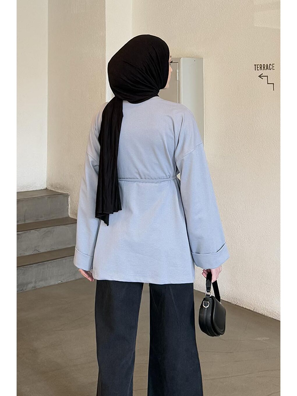 Yırtmaç Detaylı Sweat Gri-3