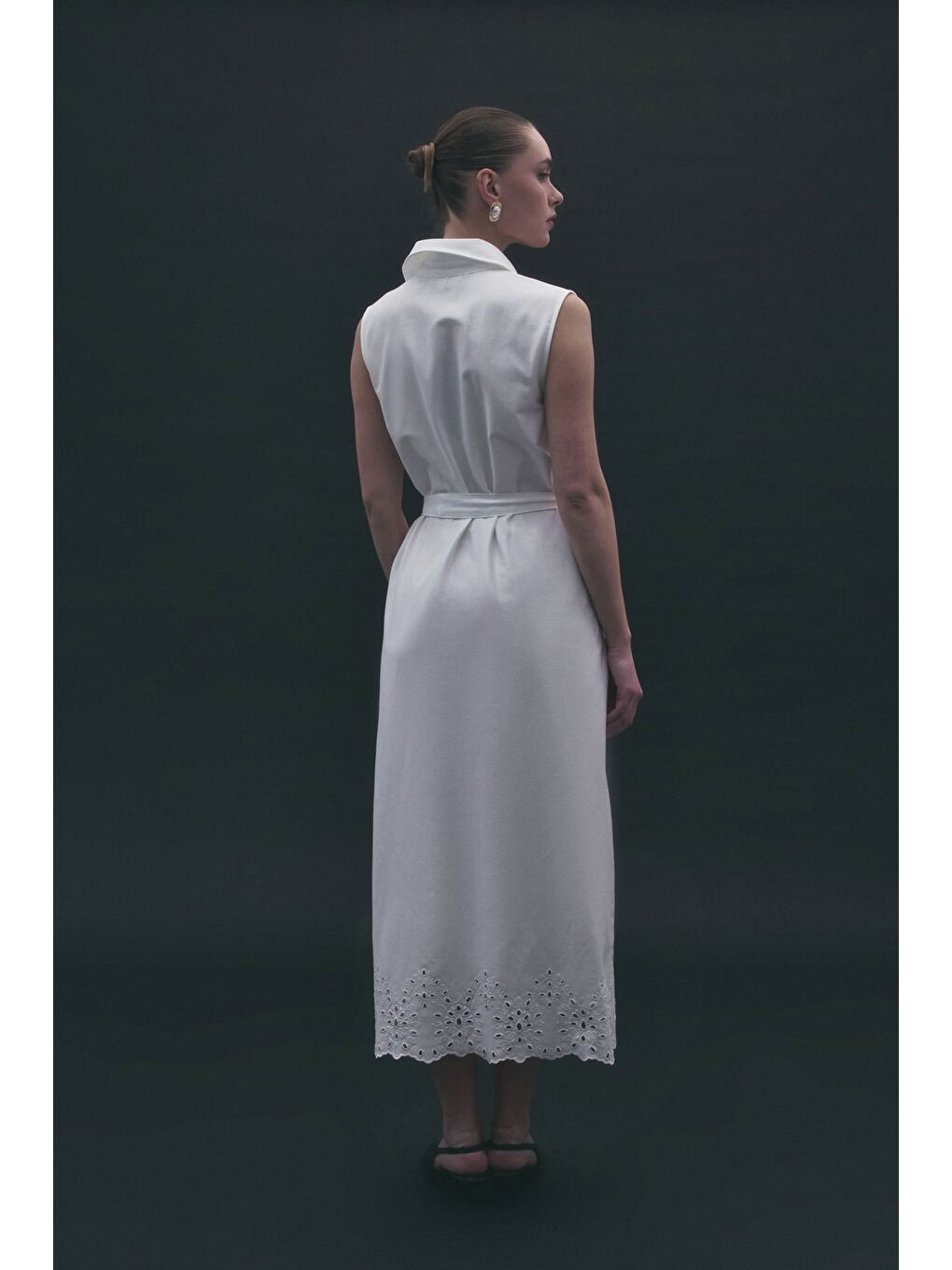 Nakış Detaylı Uzun Elbise - Ekru-7