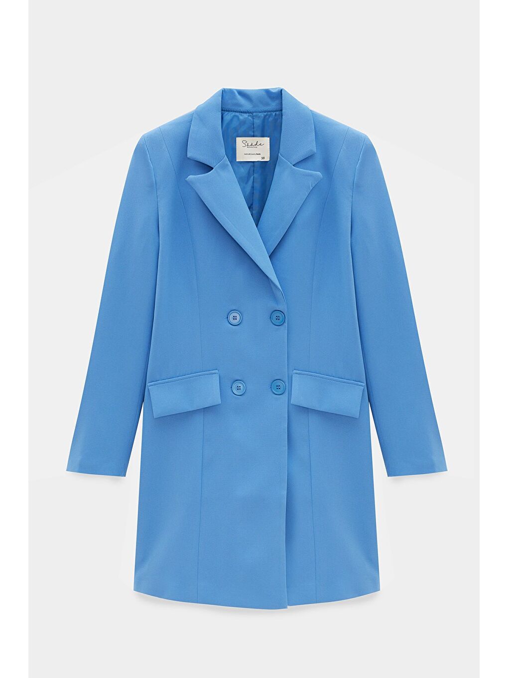 İndigo Kadın Oversize Dokuma Uzun Busines Ceket - Kapak Detaylı