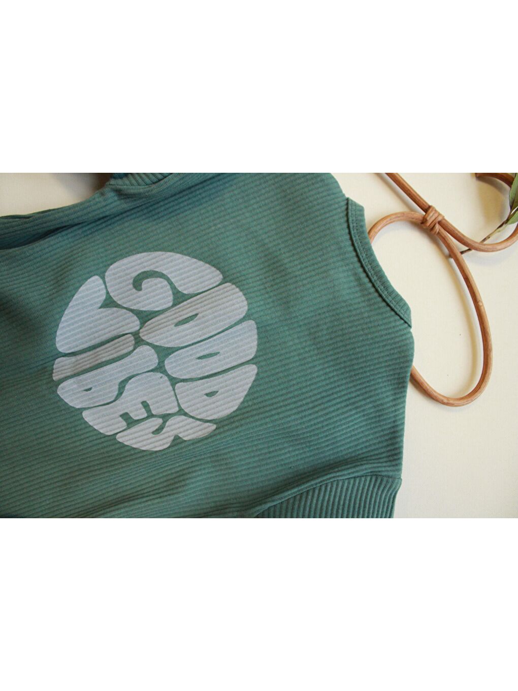 Haki Good Vibes Düğmeli Bebek Tulum-7