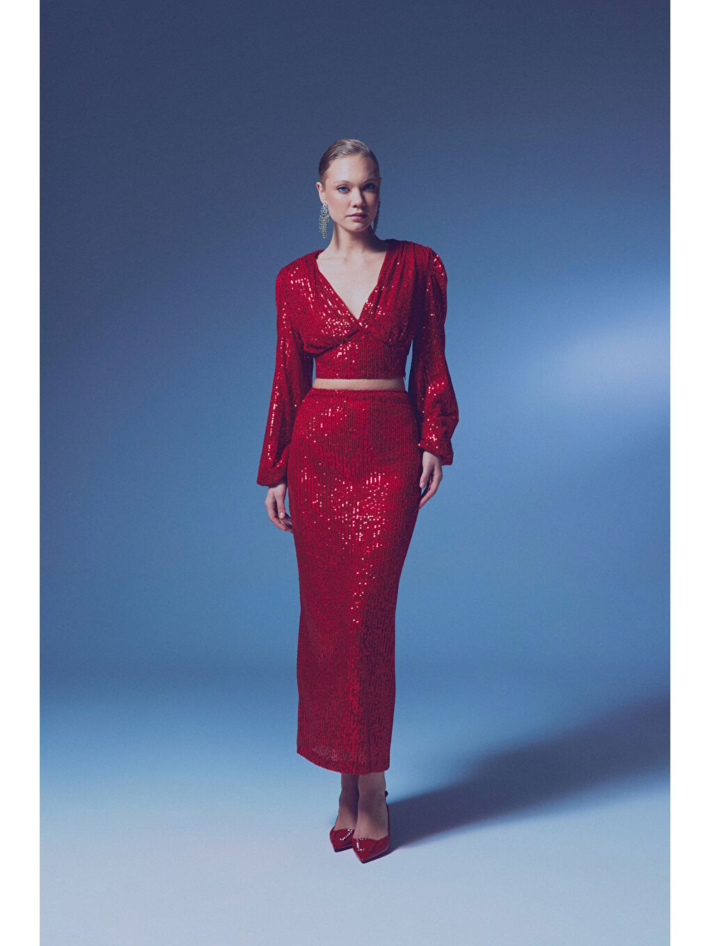 Fermuarlı Karolin Midi Etek - Kırmızı