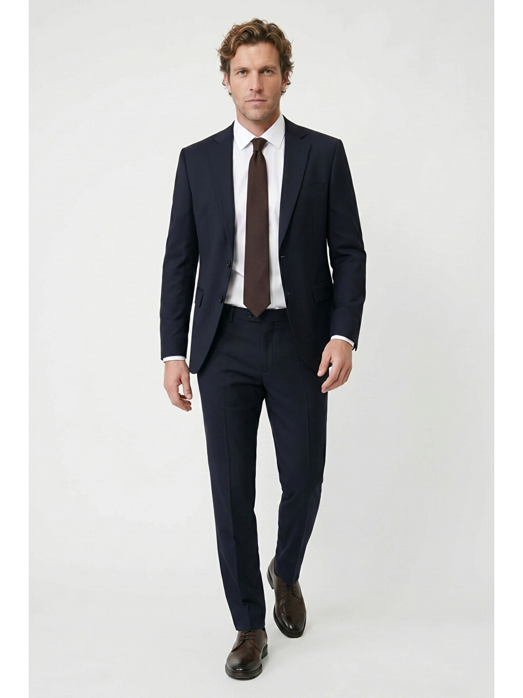 Lacivert 7 Drop Slim Fit Dar Kesim Mono Yaka Elastanlı Düz Takım Elbise-1
