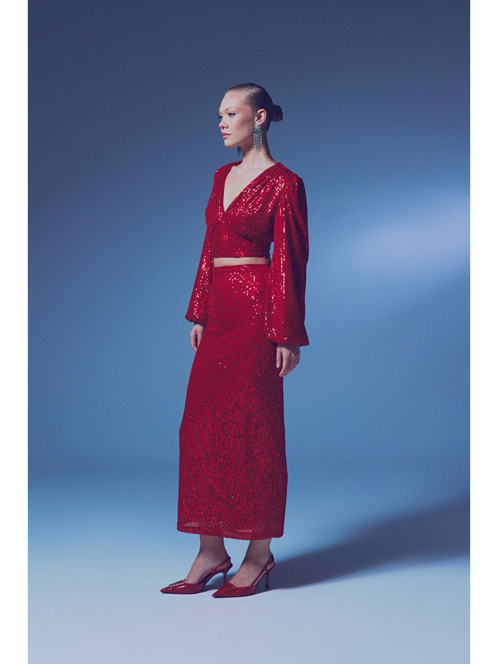 Fermuarlı Karolin Midi Etek - Kırmızı-1