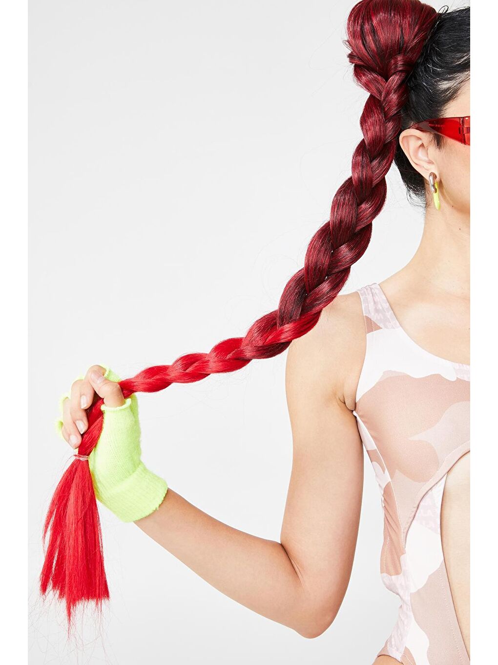 Kırmızı Jumbo Örgü Postiş Saç-3