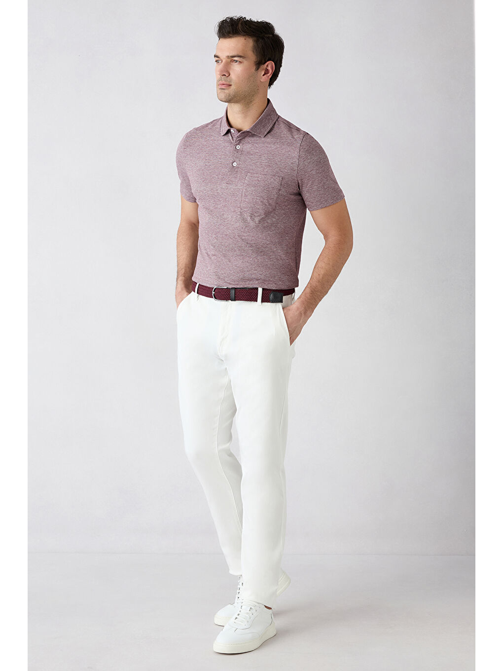 Bordo Regular Fit Düğmeli Polo Yaka Cepli Desenli %100 Pamuk Nefes Alabilen Merserize Tişört-5