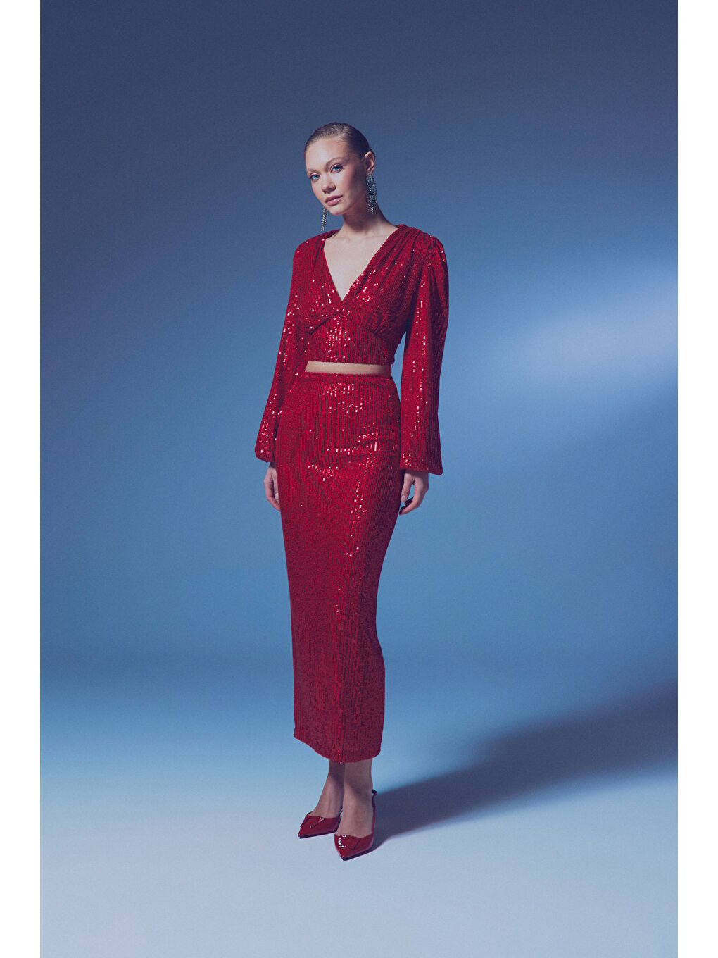 Fermuarlı Karolin Midi Etek - Kırmızı-2