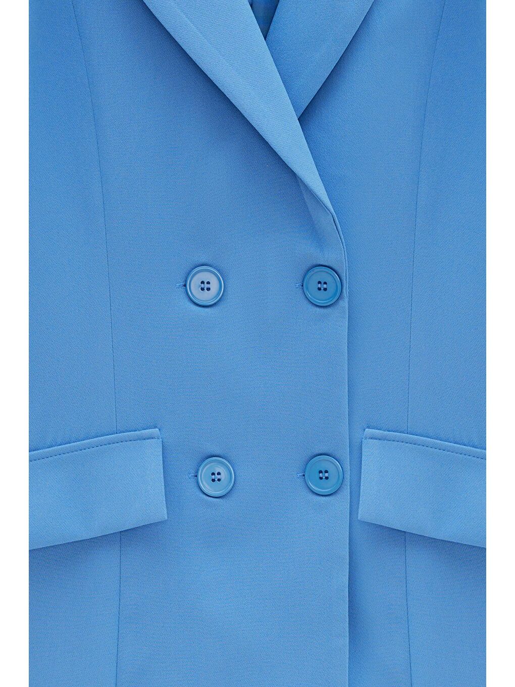 İndigo Kadın Oversize Dokuma Uzun Busines Ceket - Kapak Detaylı-1