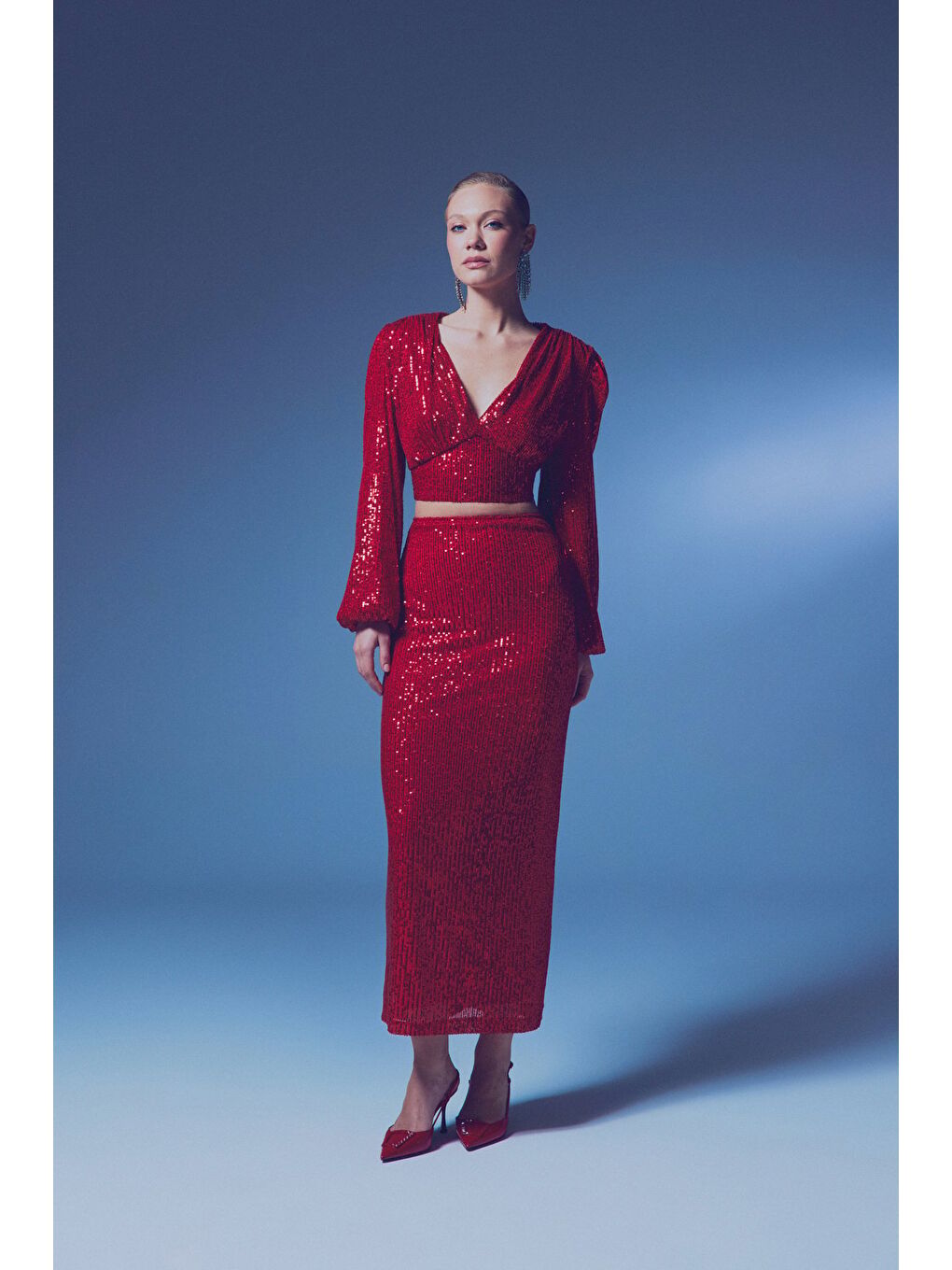 Fermuarlı Karolin Midi Etek - Kırmızı-3