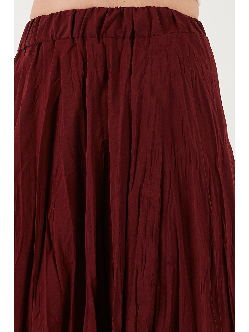 Bordo Modest Pamuk Karışımlı Regular Fit Kırışık Görünümlü Uzun Kadın Tesettür Etek 6698042-5