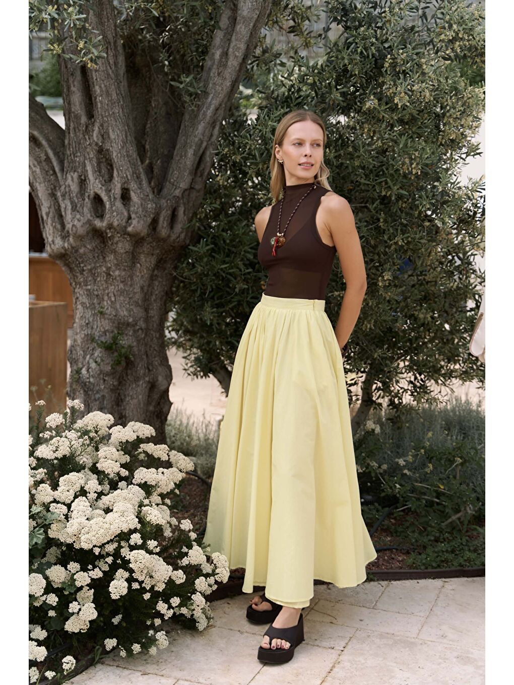 Faylinn Pileli Sarı Uzun Etek-1