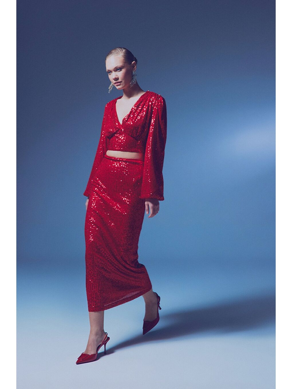 Fermuarlı Karolin Midi Etek - Kırmızı-4