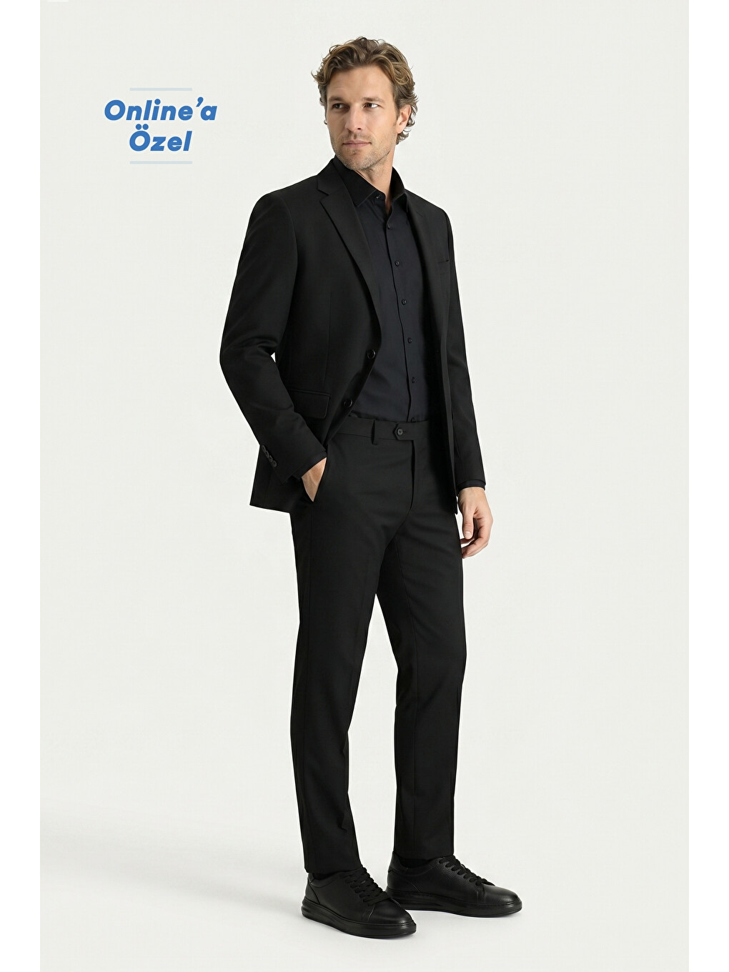 Siyah 7 Drop Slim Fit Dar Kesim Mono Yaka Elastanlı Düz Takım Elbise