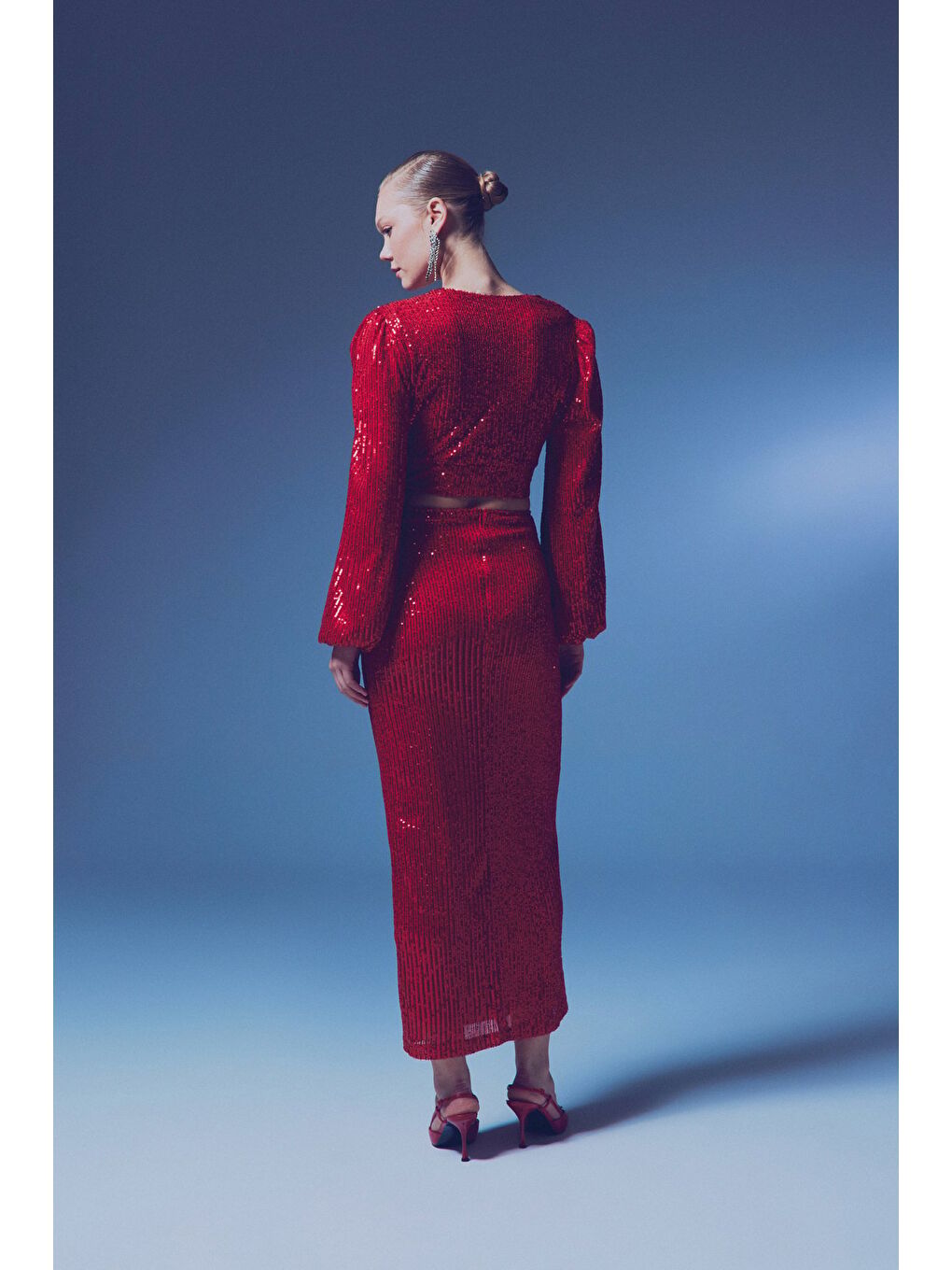 Fermuarlı Karolin Midi Etek - Kırmızı-6