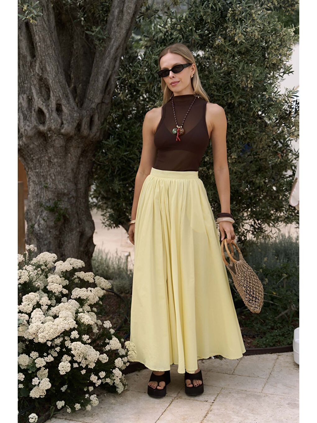 Faylinn Pileli Sarı Uzun Etek-3