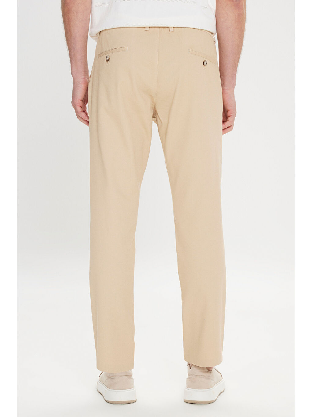 Erkek Bej Comfort Fit Rahat Kesim Pamuklu Beli Bağlamalı Yan Cepli Armürlü Pantolon-3