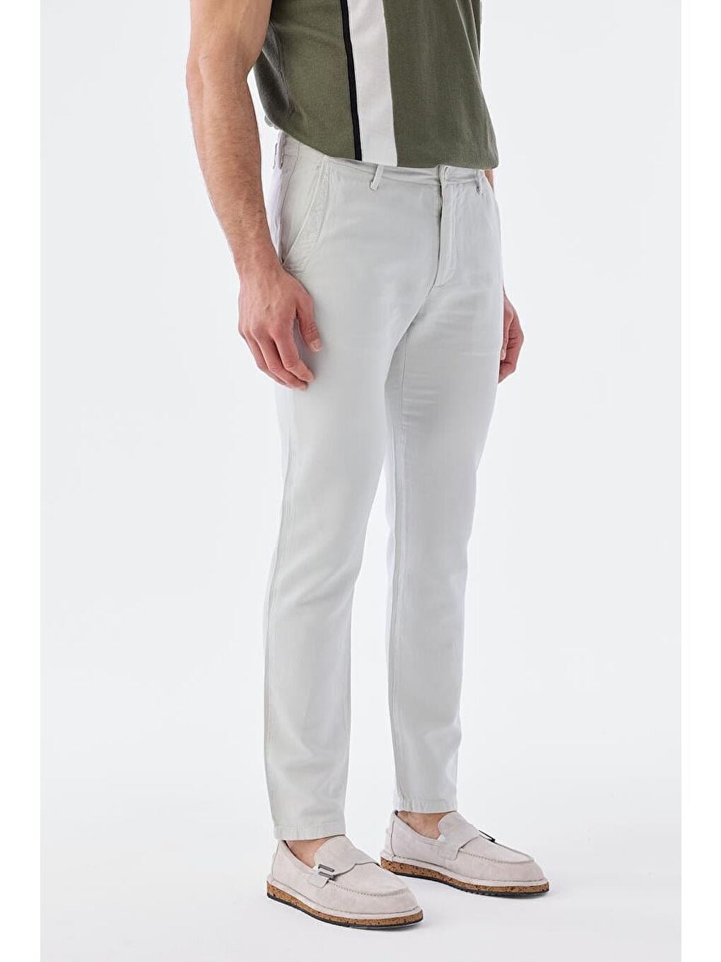 Gri Comfort Fit Pamuklu Yan Cep Pantolon-1