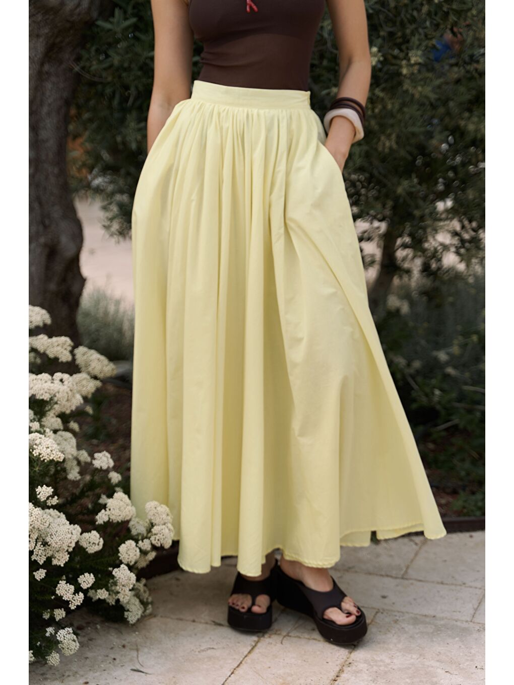 Faylinn Pileli Sarı Uzun Etek-4