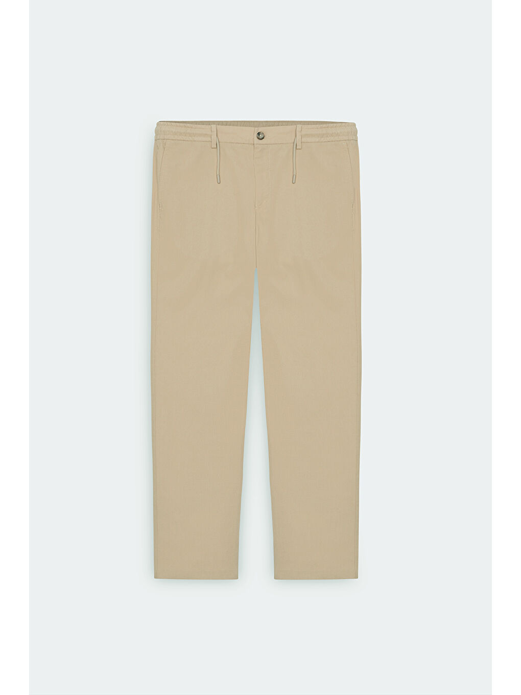 Erkek Bej Comfort Fit Rahat Kesim Pamuklu Beli Bağlamalı Yan Cepli Armürlü Pantolon-4