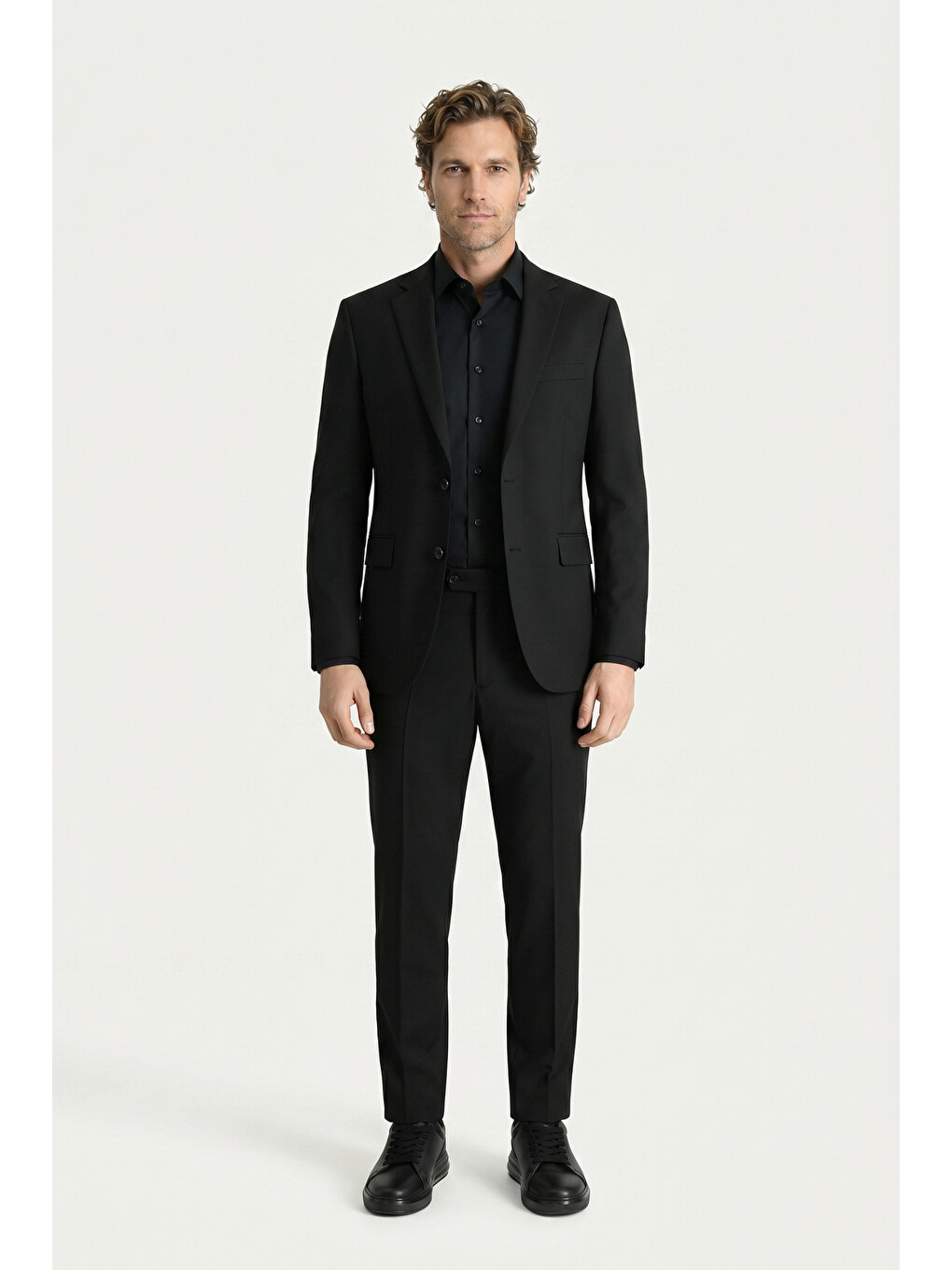 Siyah 7 Drop Slim Fit Dar Kesim Mono Yaka Elastanlı Düz Takım Elbise-1