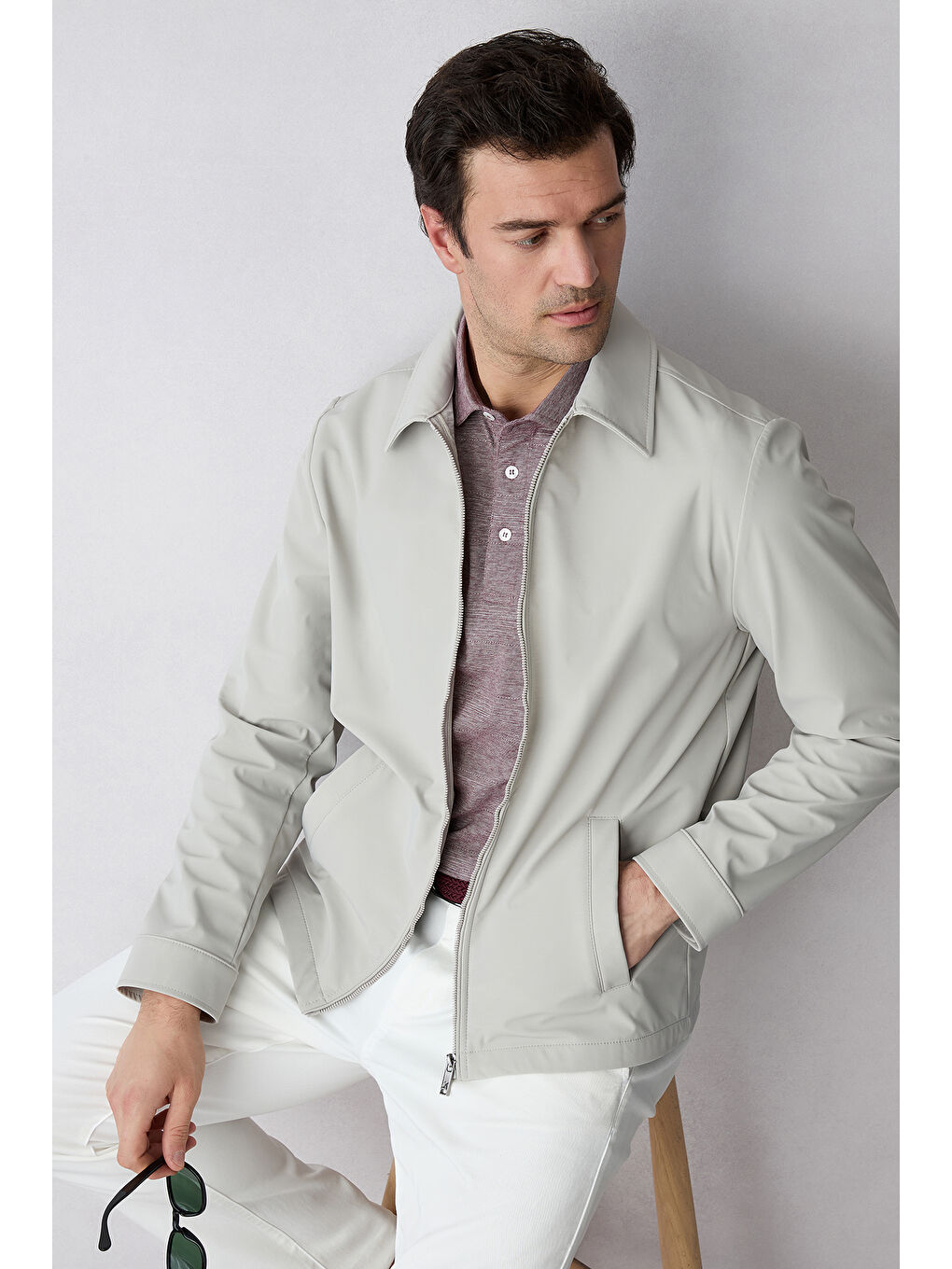 Bordo Regular Fit Düğmeli Polo Yaka Cepli Desenli %100 Pamuk Nefes Alabilen Merserize Tişört-6