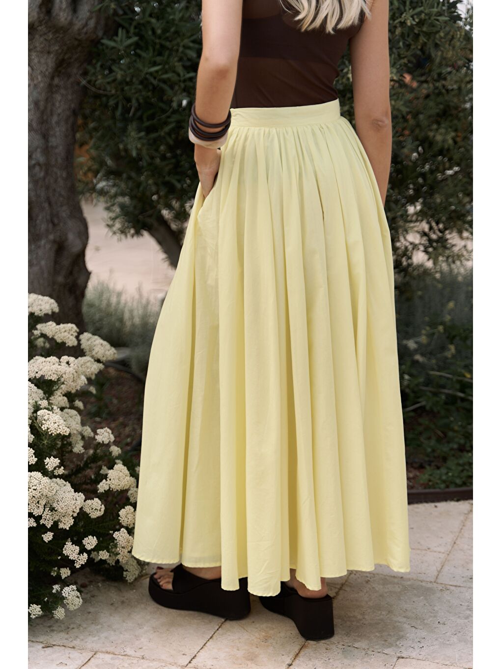 Faylinn Pileli Sarı Uzun Etek-5