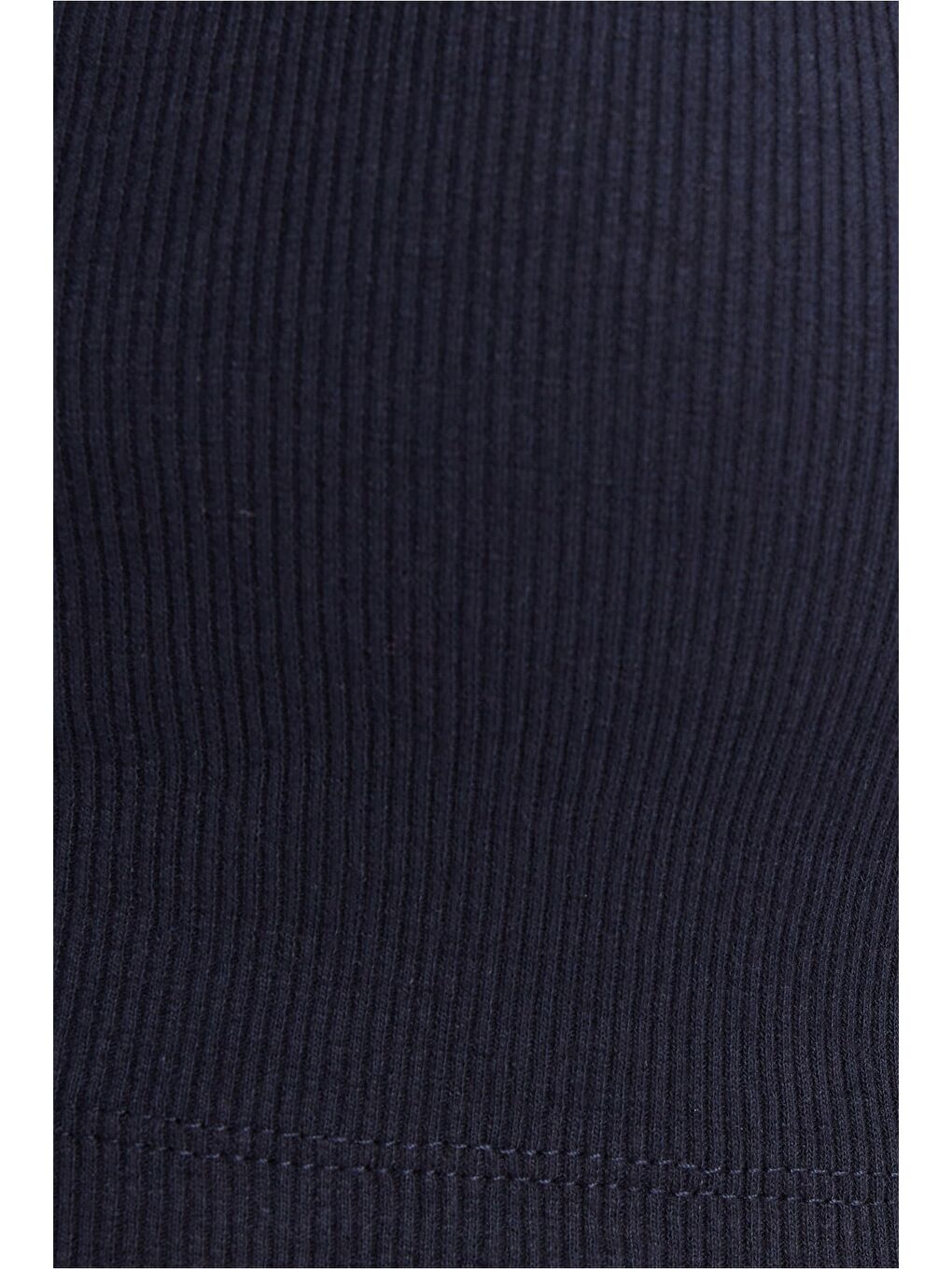 Kadın Slim Fit Dar Kesim Pamuklu Elastanlı Dik Yaka Sıfır Kol Yumuşak Dokulu Lacivert Crop Bluz-4