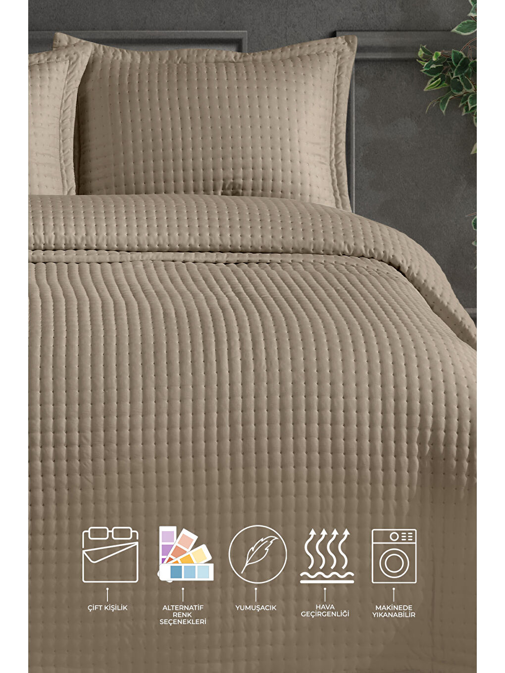 Alinda Çift Kişilik Yatak Örtüsü Seti (240x260 cm) Bej-1