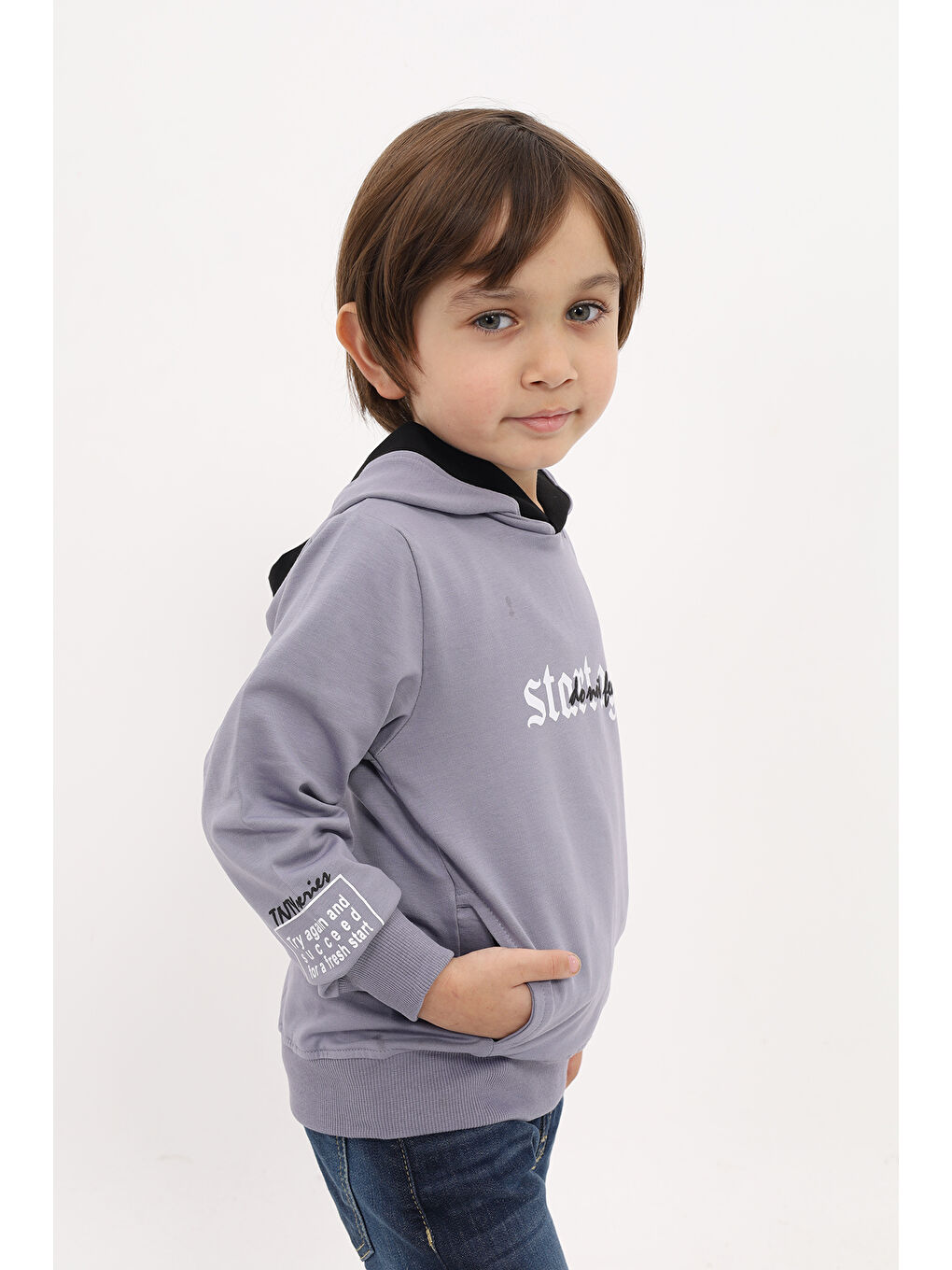 Gri Erkek Çocuk Baskılı Sweatshirt-1