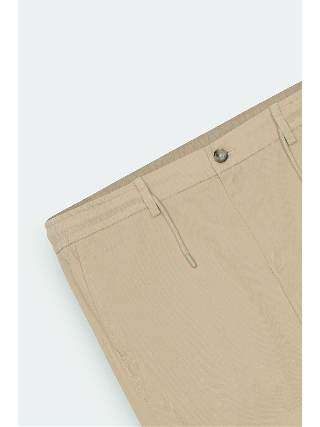 Erkek Bej Comfort Fit Rahat Kesim Pamuklu Beli Bağlamalı Yan Cepli Armürlü Pantolon-6
