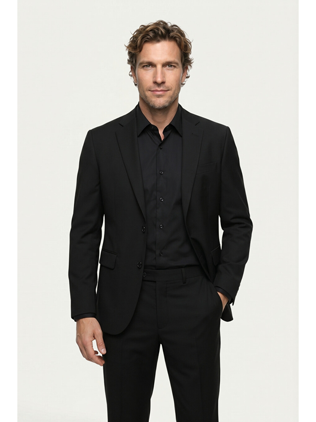 Siyah 7 Drop Slim Fit Dar Kesim Mono Yaka Elastanlı Düz Takım Elbise-2