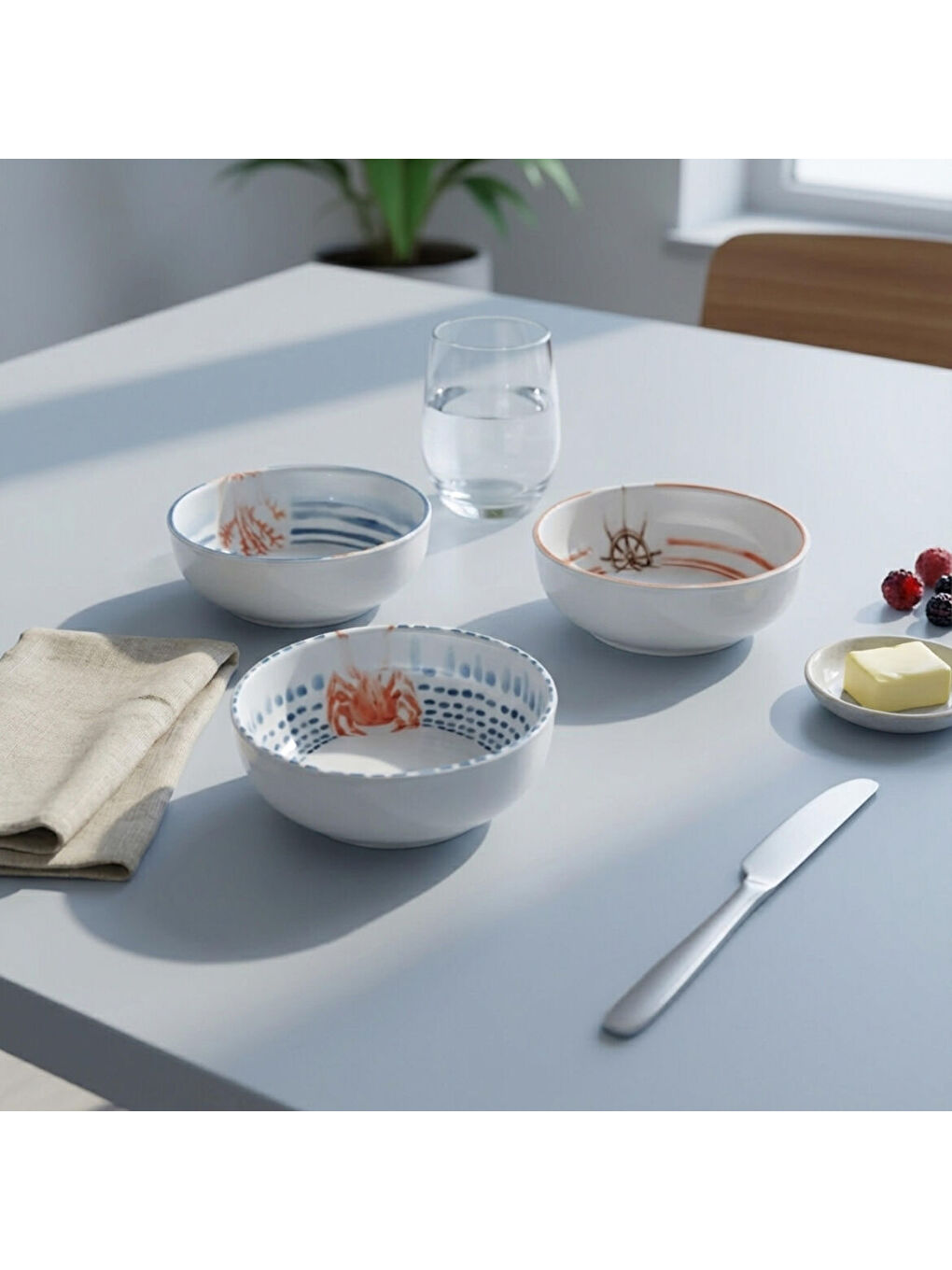 Ekru Ece Mare  3 Parça 14 cm Salata & Çorba Kasesi 5534