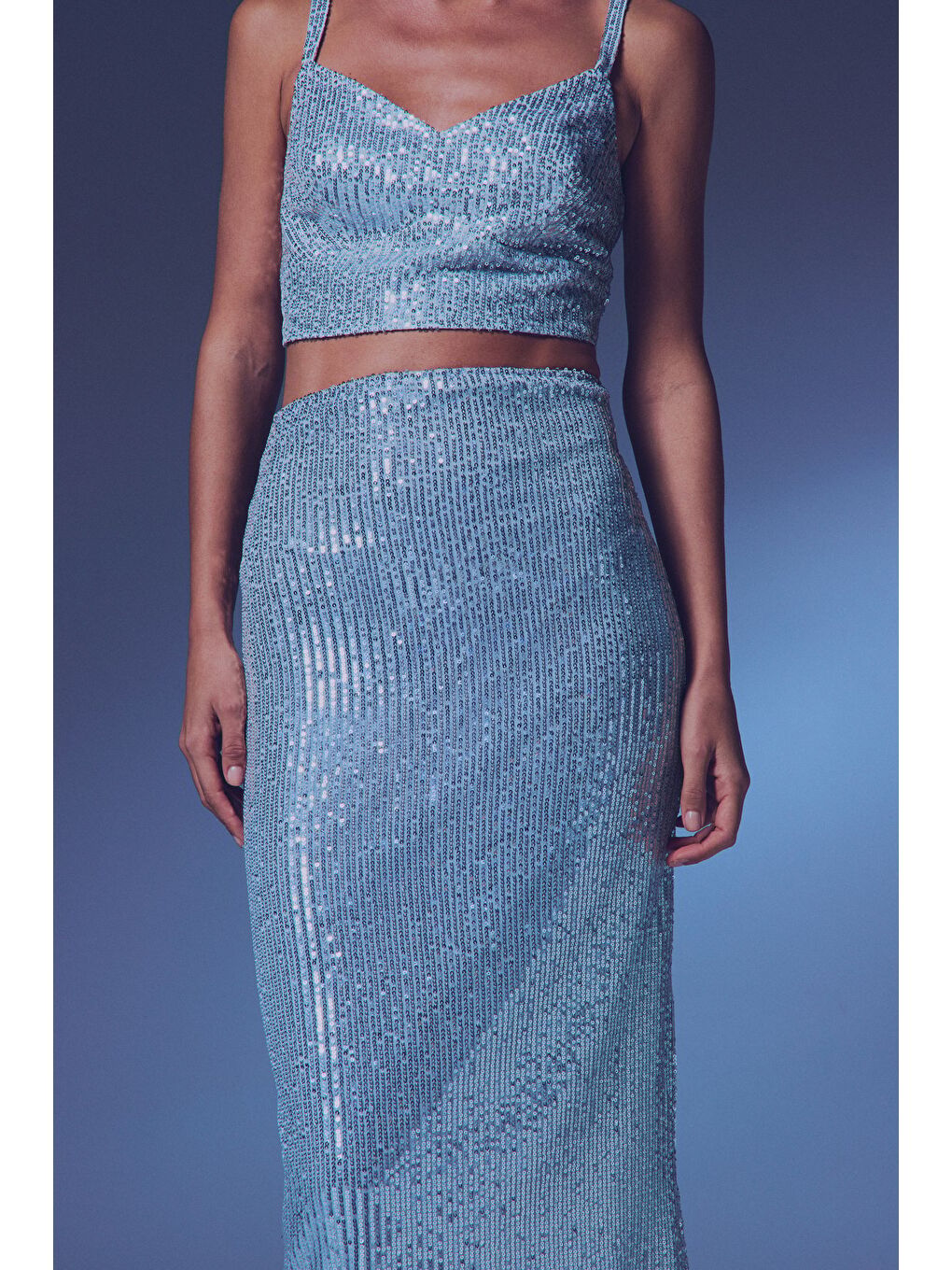 Gri Fermuarlı Karolin Midi Etek - Gümüş-5