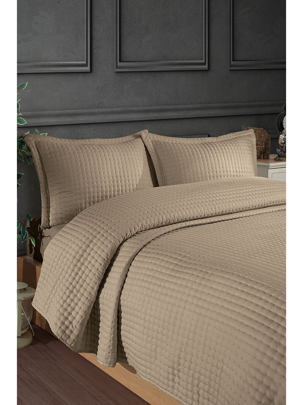 Alinda Çift Kişilik Yatak Örtüsü Seti (240x260 cm) Bej-2