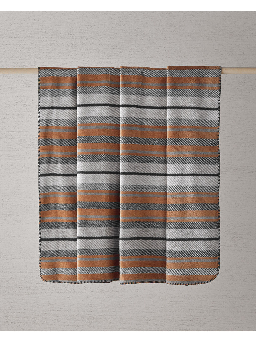 Bold Stripe Pamuk Akrilik Çift Kişilik Battaniye 200x220 cm Koyu Gri