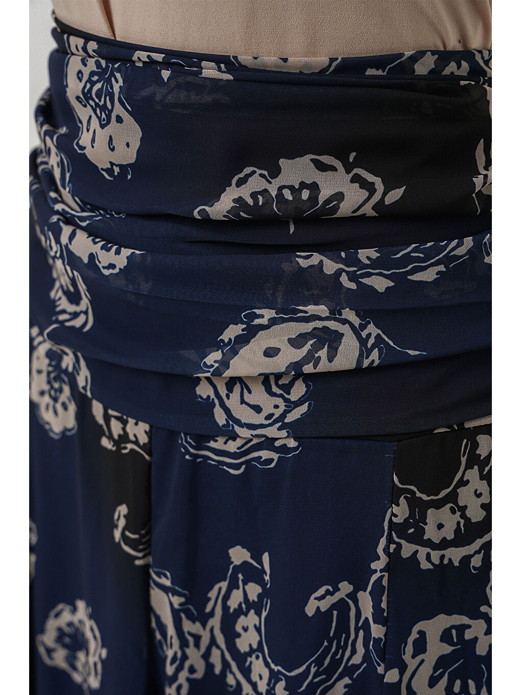 Kadın Desenli Şifon Etek 8057 - Lacivert-5