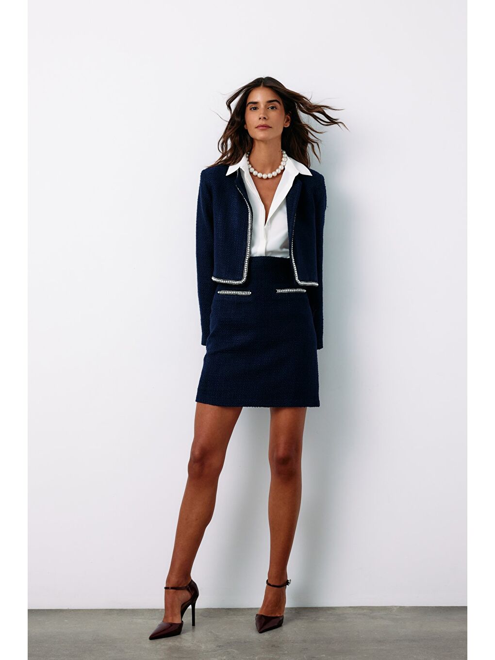 Aksesuar Detaylı Tüvit Etek - Lacivert