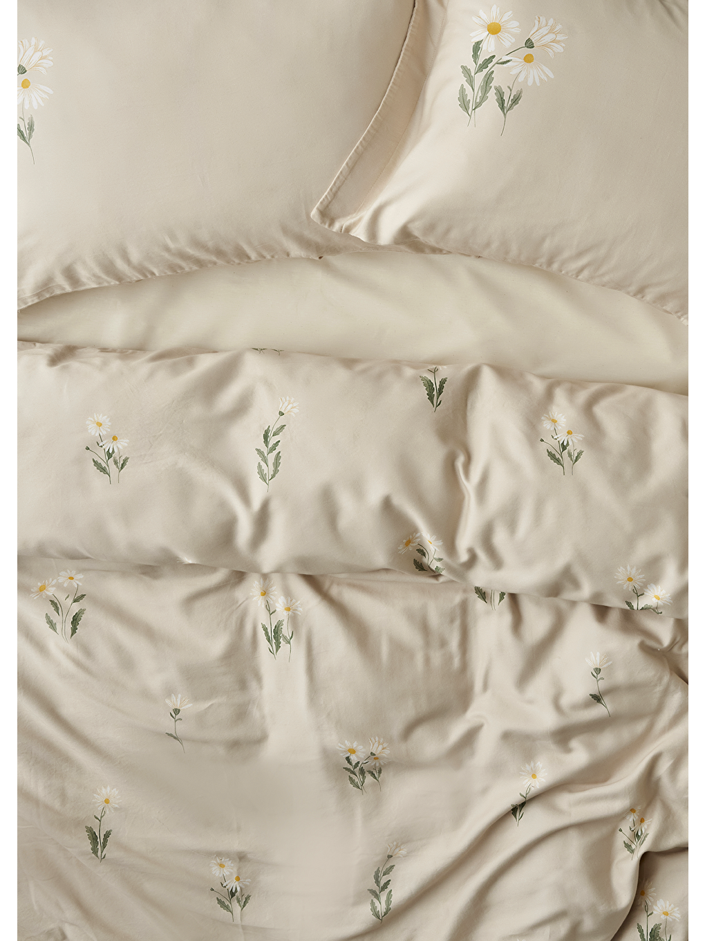 %100 Pamuk Saten Daisy Çift Kişilik Nevresim Takımı Bej (200x220 cm)-2