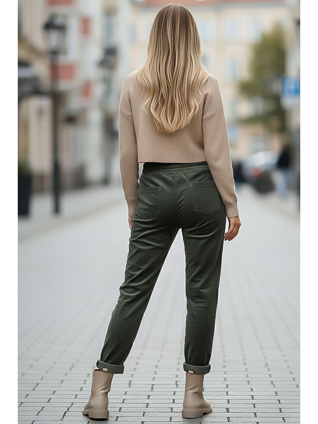 Haki Cepli Lastikli Ve Bağlamalı Bel Jogger Paça Casual Kadife Dokuma Pantolon 100 60-3