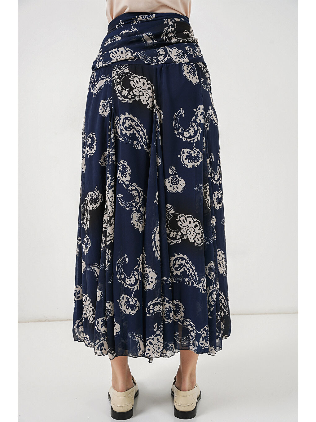Kadın Desenli Şifon Etek 8057 - Lacivert-6