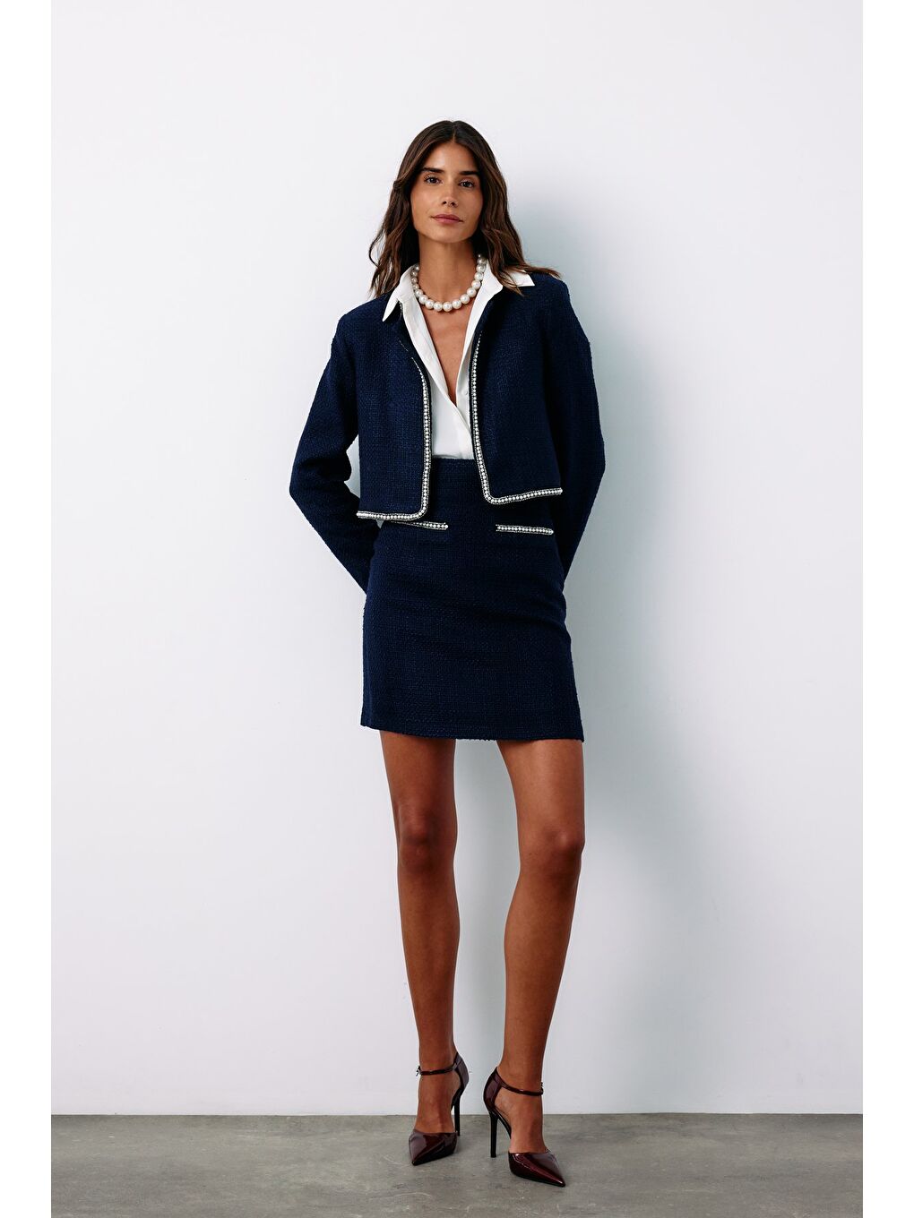 Aksesuar Detaylı Tüvit Etek - Lacivert-1