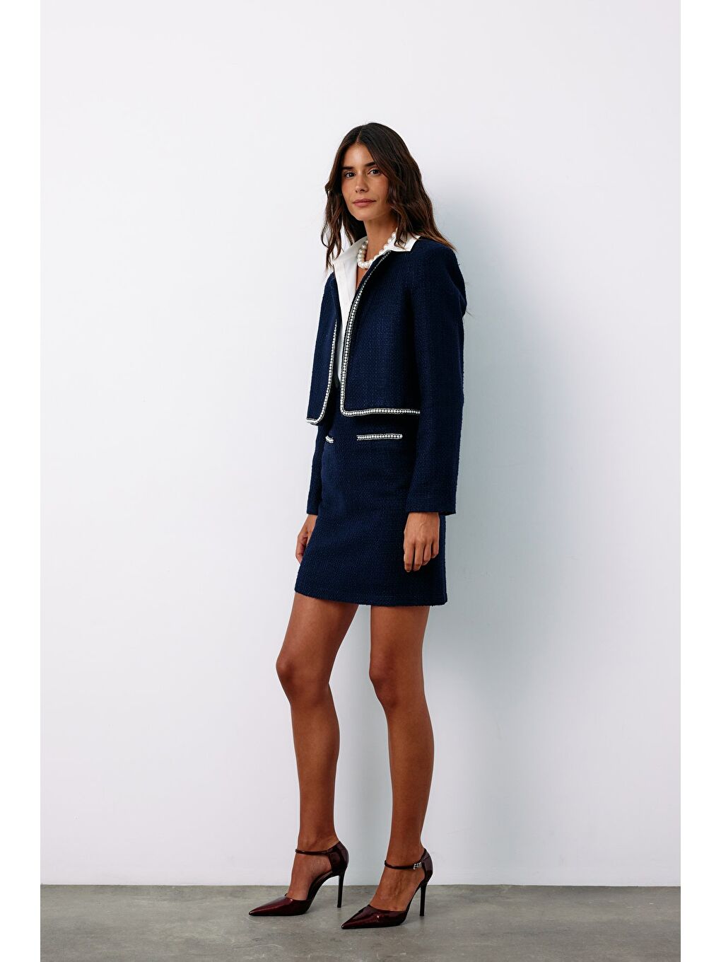 Aksesuar Detaylı Tüvit Etek - Lacivert-2