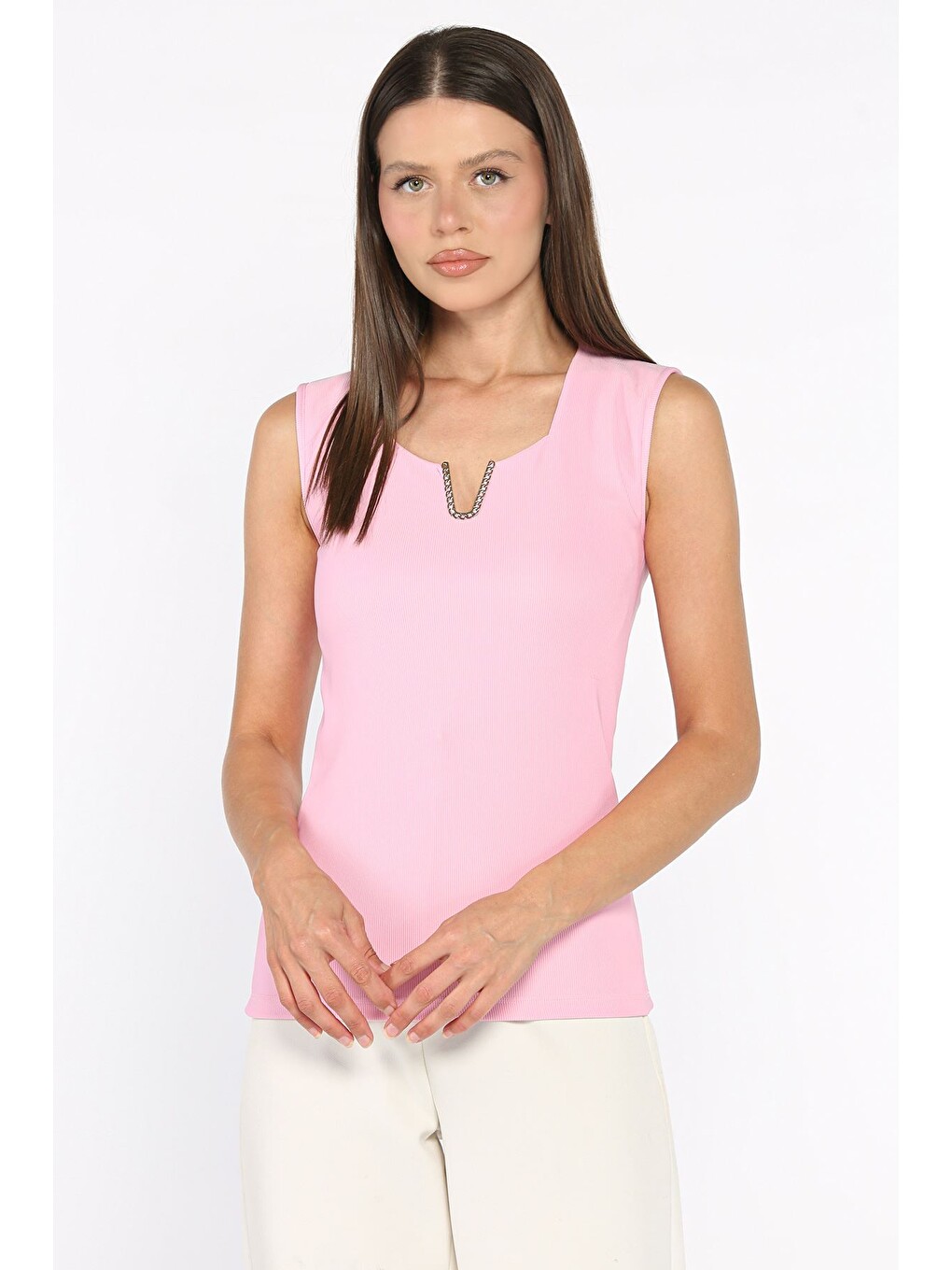 Pembe Kadın Gold Toka Detaylı Ottoman Bluz-1