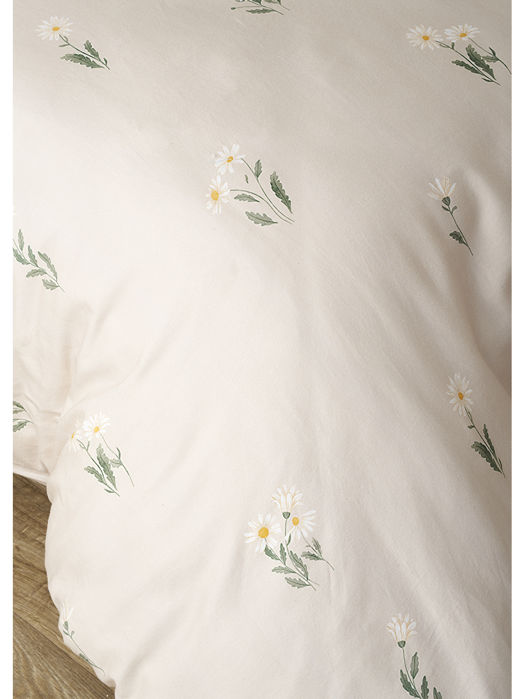 %100 Pamuk Saten Daisy Çift Kişilik Nevresim Takımı Bej (200x220 cm)-4