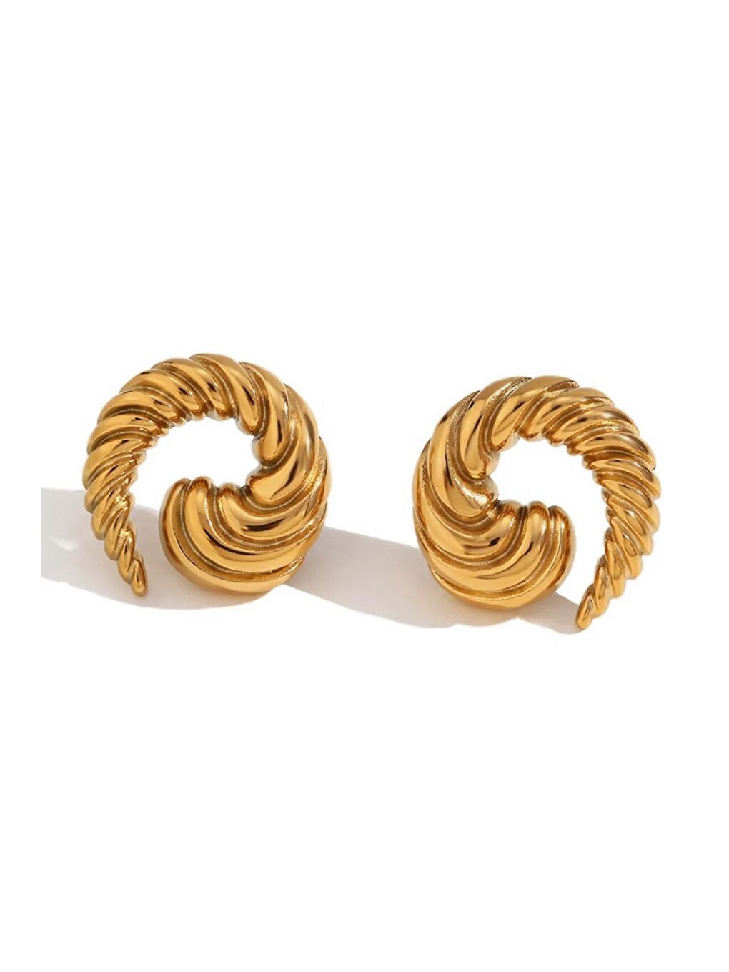 Sarı Altın Renkli Çelik Vintage Kruvasan Küpe-3