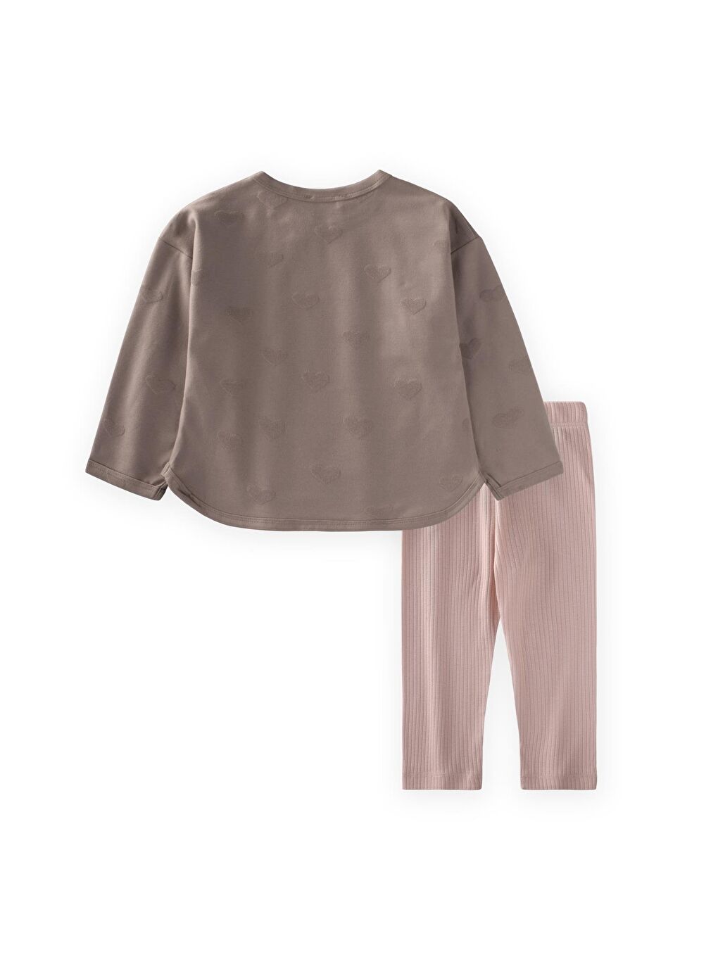 Bej Uzun Kollu T-Shırt Takım 1-7 Yaş Vizon-1