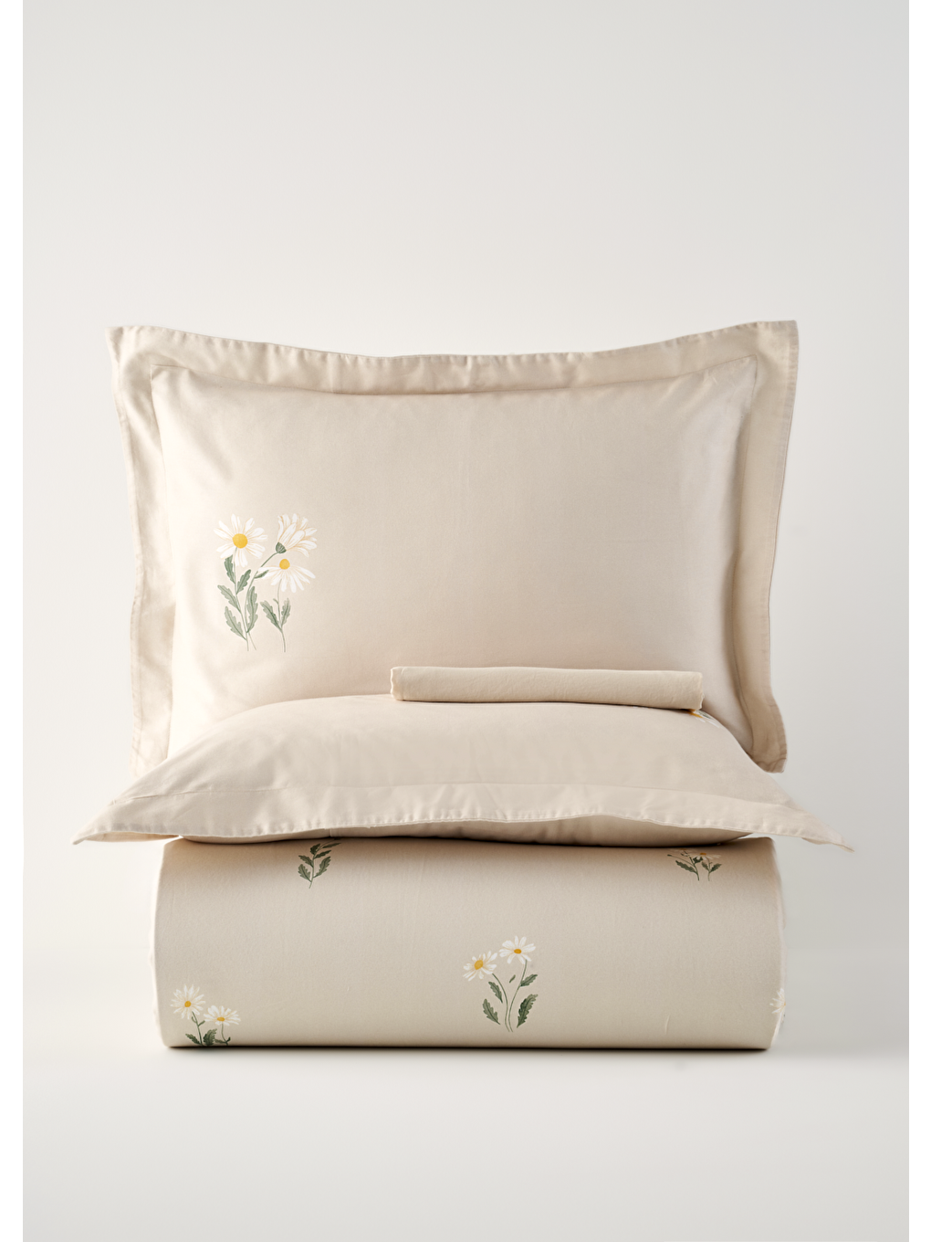 %100 Pamuk Saten Daisy Çift Kişilik Nevresim Takımı Bej (200x220 cm)-5