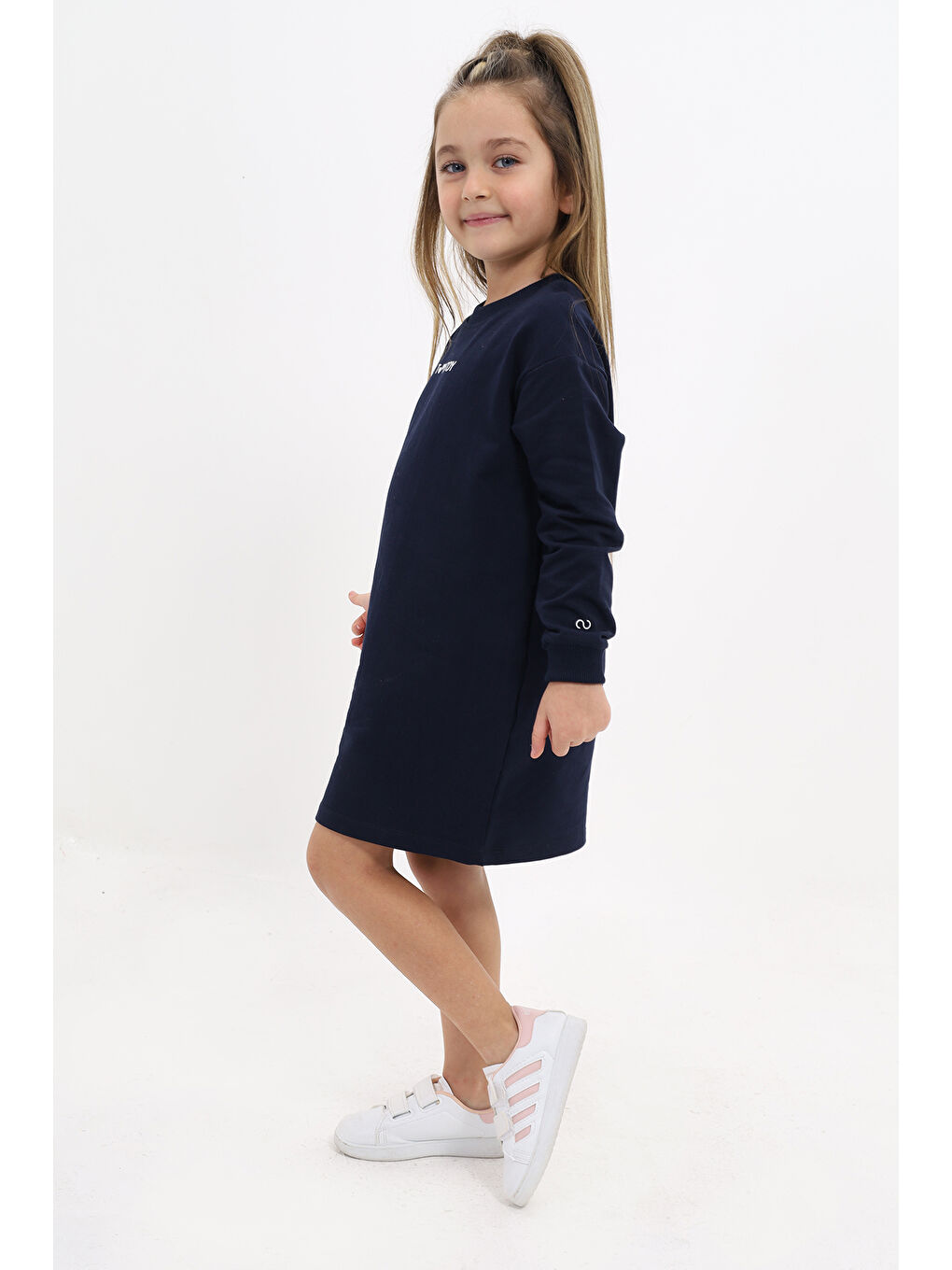 Lacivert Kız Çocuk Baskılı Elbise-1