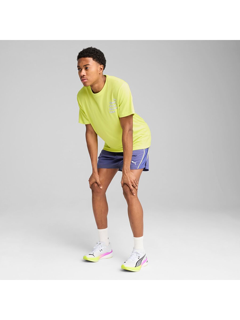 Sarı GRAPHICS Slogan Erkek Koşu Tişörtü-1